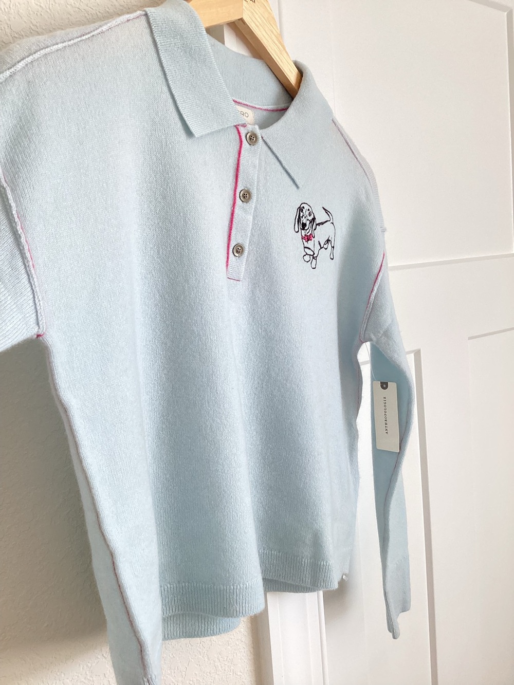 🐾Anthropologie Cashmere Sweater Pilcro Collared Long Sleeve Polo New Dog Blue - Picture 9 of 15